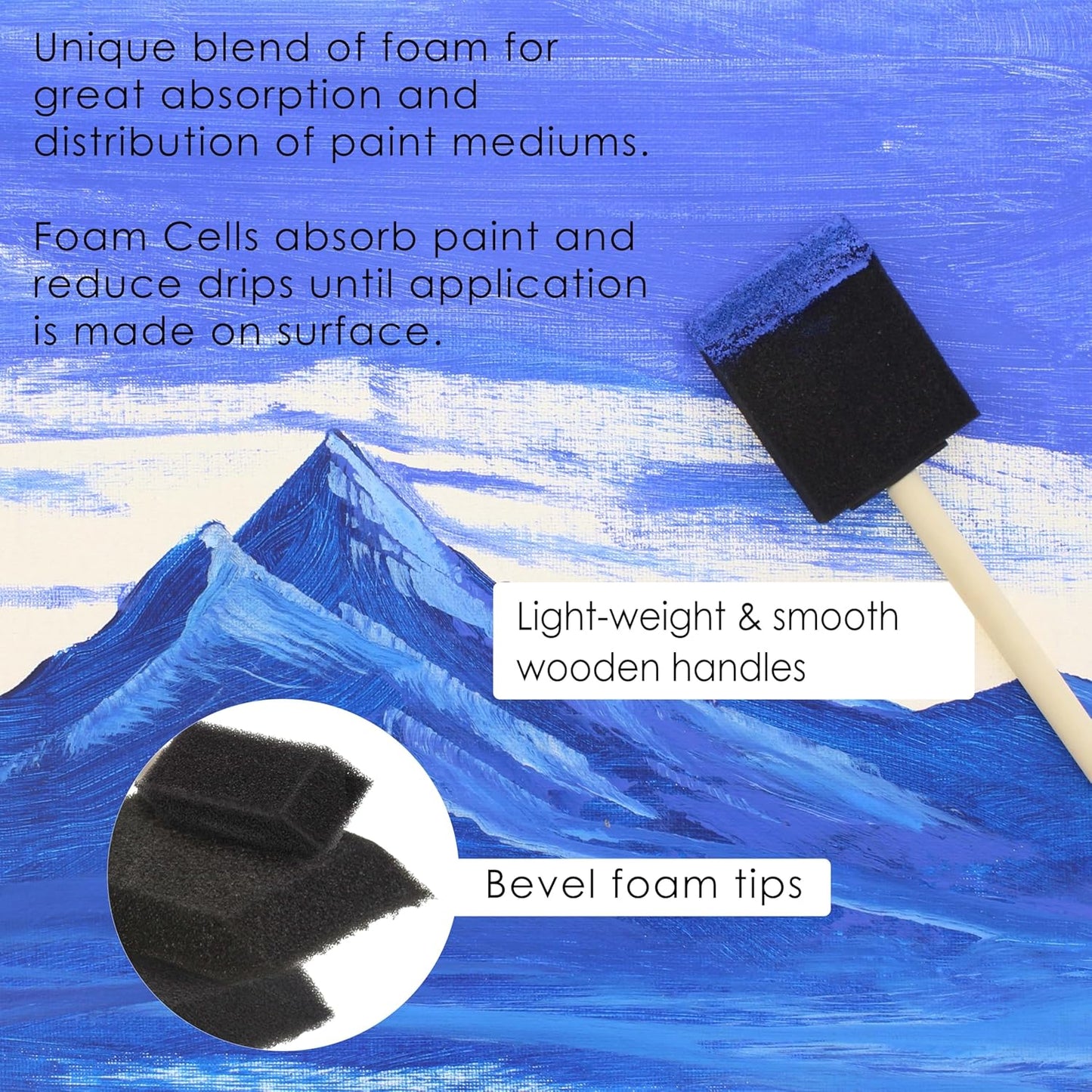 U.S. Art Supply Foam Sponge Paint Brush Set - 40 Lightweight Brushes for Acrylics, Crafts & More