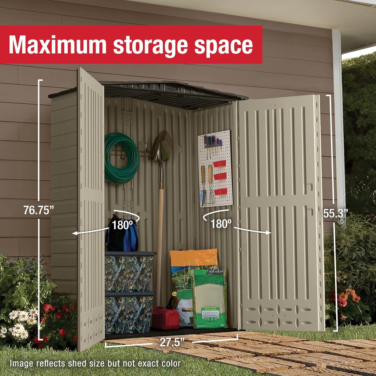 Rubbermaid Outdoor Storage Shed - Small Vertical Resin Design, Weather Resistant | 2.3 x 4.6 Ft, Beige/Brown