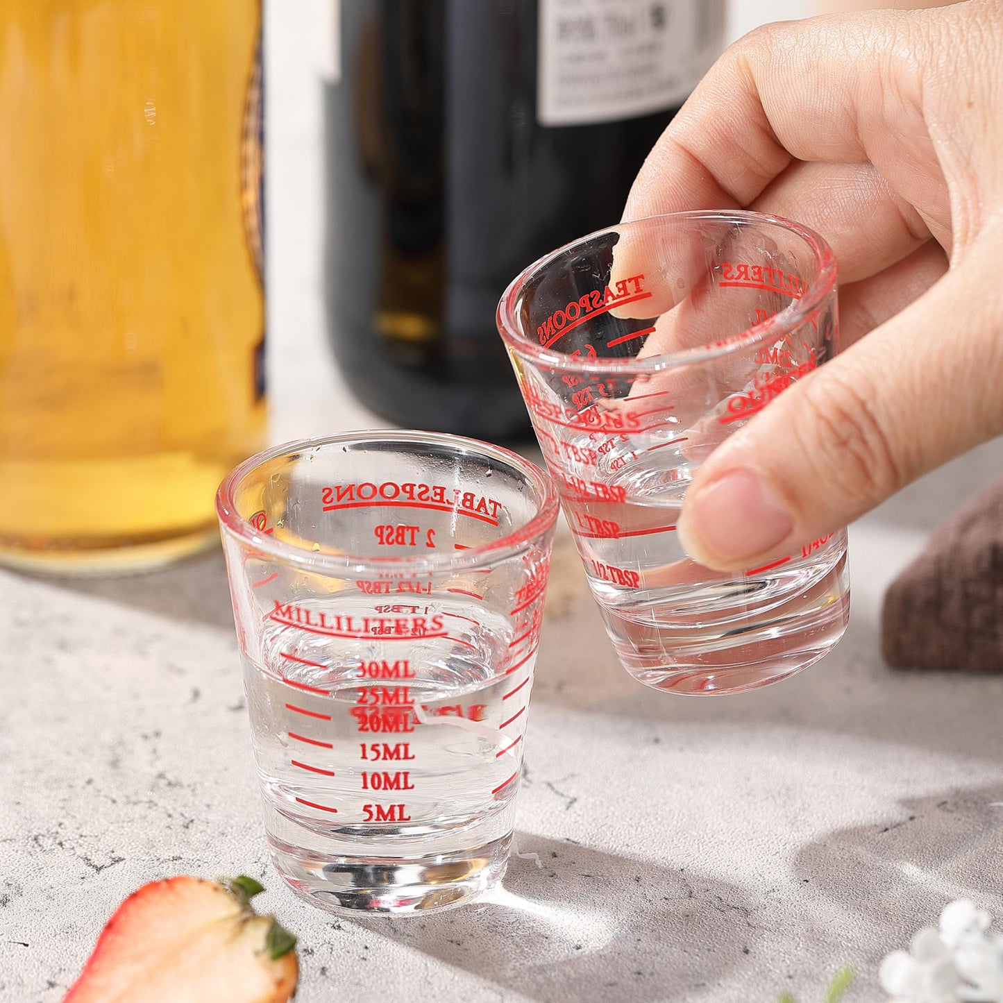 Shot Glass Measuring Cup, 2PCS Measuring Shot Glasses, Thick Base Liquid Measuring Cup for Espresso Shot Glass and Measuring Glasses, Four Different Units of Measure(1 OZ, 2 TBS, 6 TSP, 30 ML)