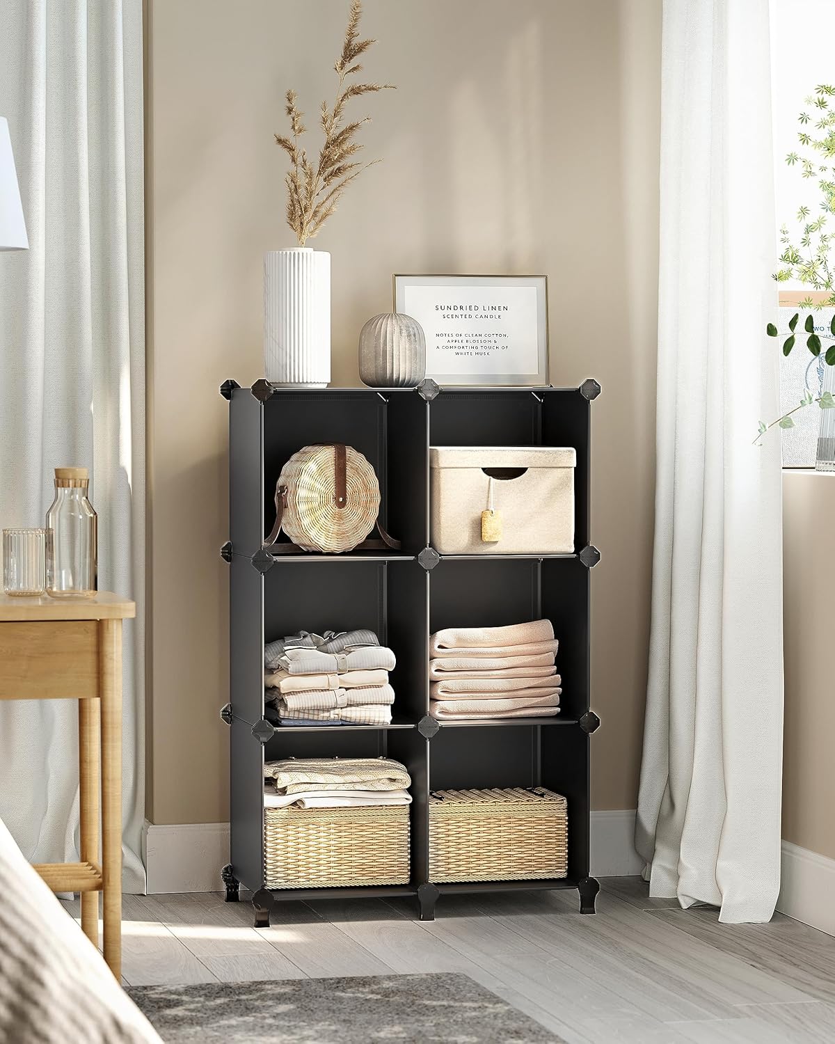 SONGMICS 6 Cube Storage Organizer - Modular Bookshelf with Stackable Shelves | Black, 11.8 x 11.8 x 11.8 Inch