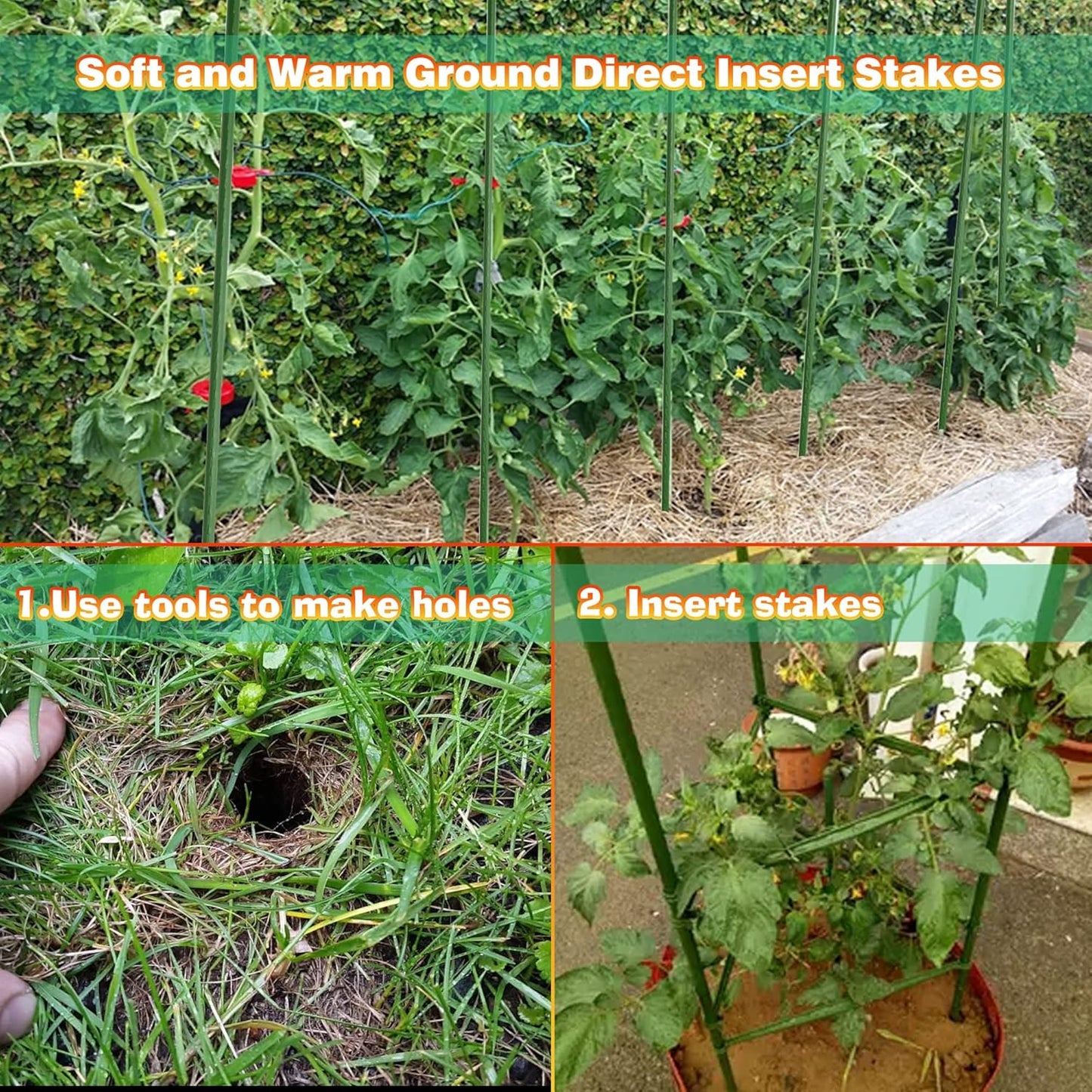 Xiny Tool Garden Stakes - 25 Pack Steel Tomato Stakes with Plastic Coating | 58 Inch Height for Climbing Plants