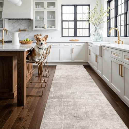 HAOYUNLAI Hallway Runner Rug - Soft Non-Slip Kitchen Mat with Rubber Backing | Washable Beige/Cream (3x12)