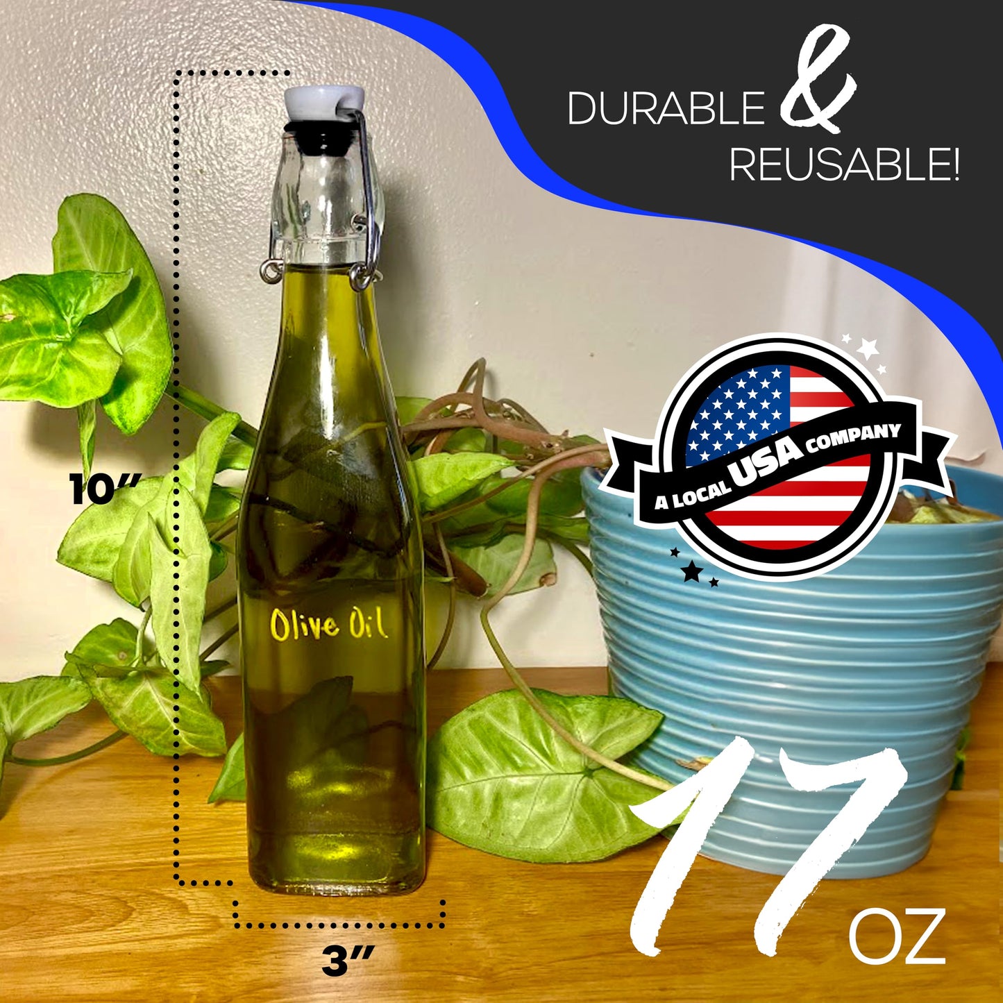 Nevlers 17 Oz Square Flip Top Glass Bottle with Lid 6 Pack | Swing Top Glass Bottles with Airtight Lids, Funnel, Brush & Gold Marker | Coquito Bottles with Caps | Juice, Extract & Syrup Container Set