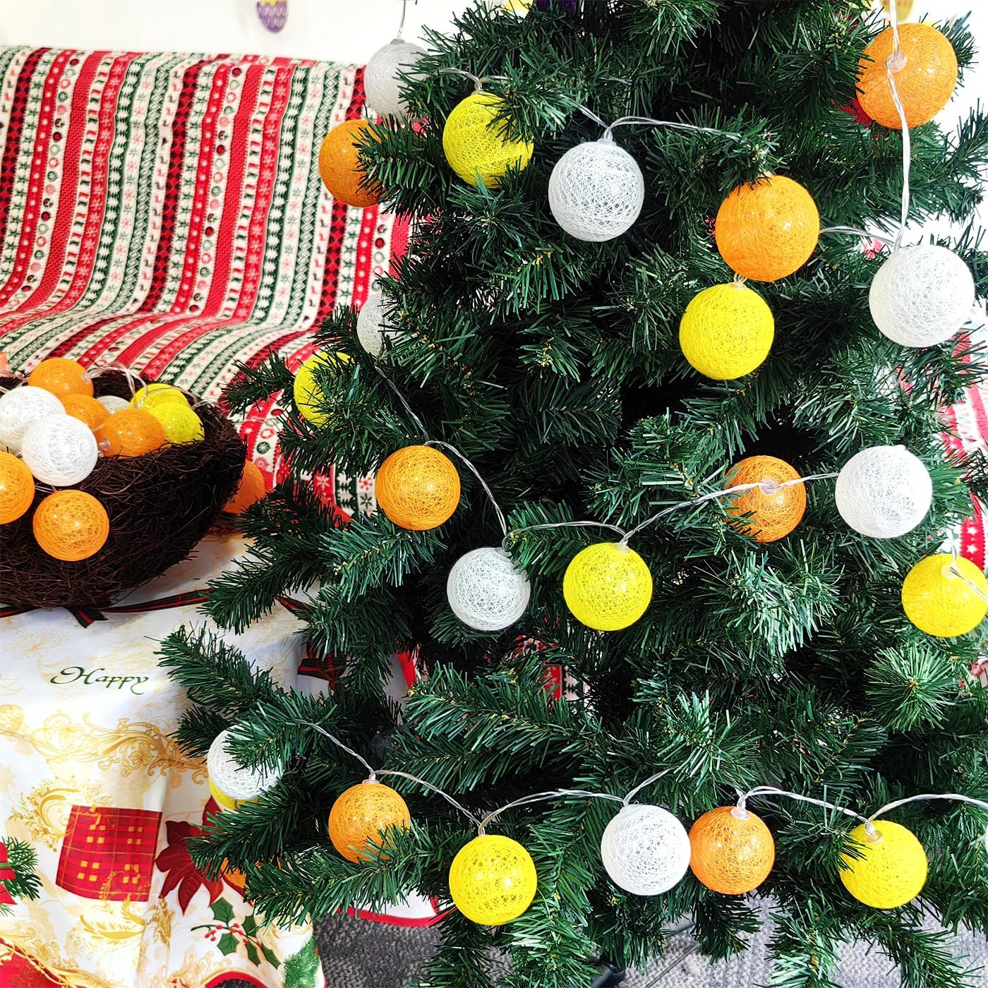 30-Count Battery Operated LED Fairy Lights - 10ft Yellow, Orange & White String Lights for Garden Decor