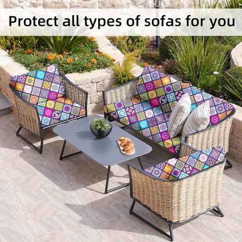 BIETYONE 8Pcs Stretch Patio Cushion Covers - Washable Outdoor Couch & Sofa Slipcovers | Colored Glass