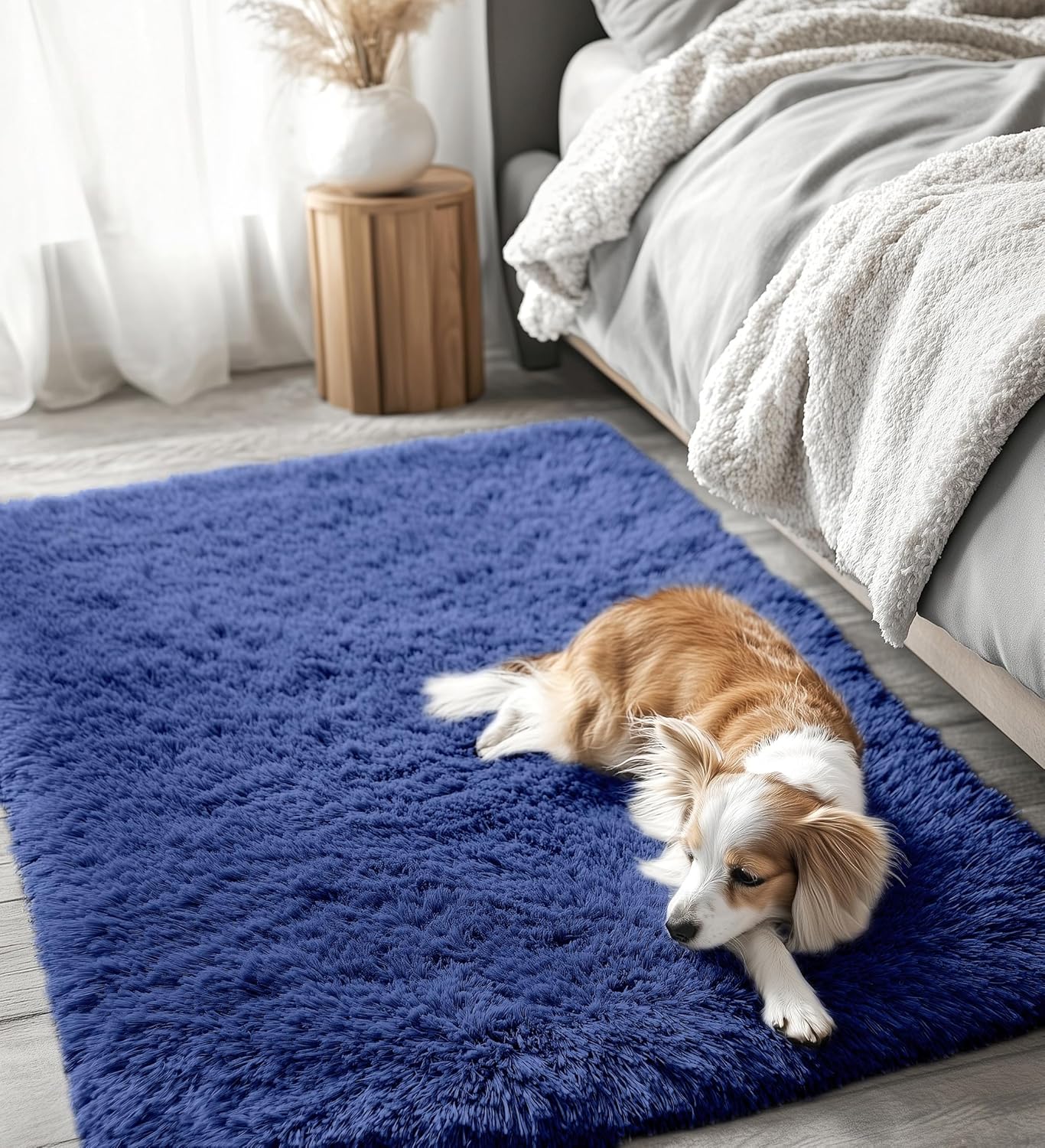 OLANLY 4x5 Soft Fluffy Shaggy Accent Rug - Machine Washable Indoor Carpet for Bedroom & Nursery | Navy Blue