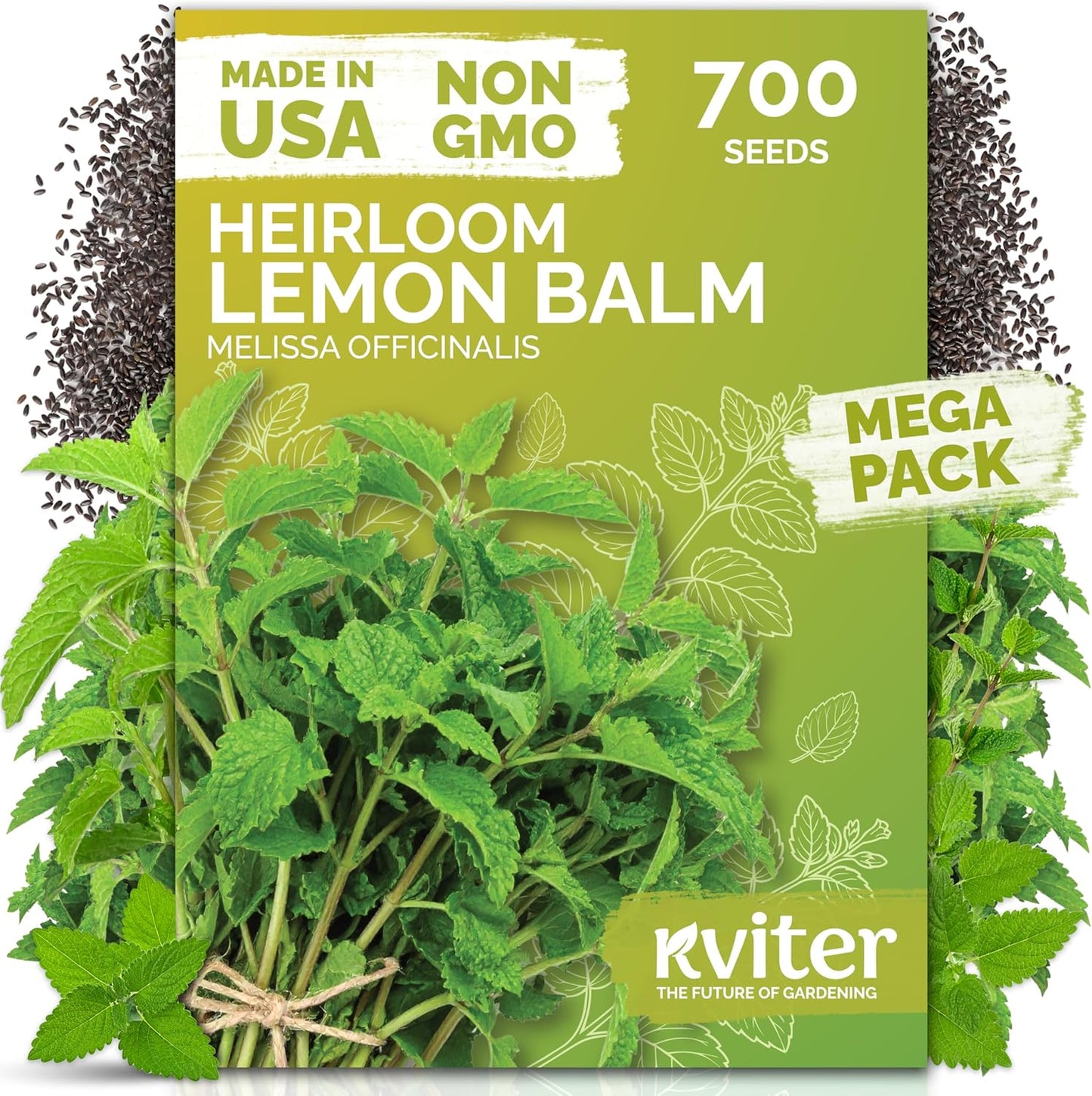 KVITER Lemon Balm Seeds - Organic Heirloom Melissa Officinalis for Calming Tea | Indoor & Outdoor Herb Garden