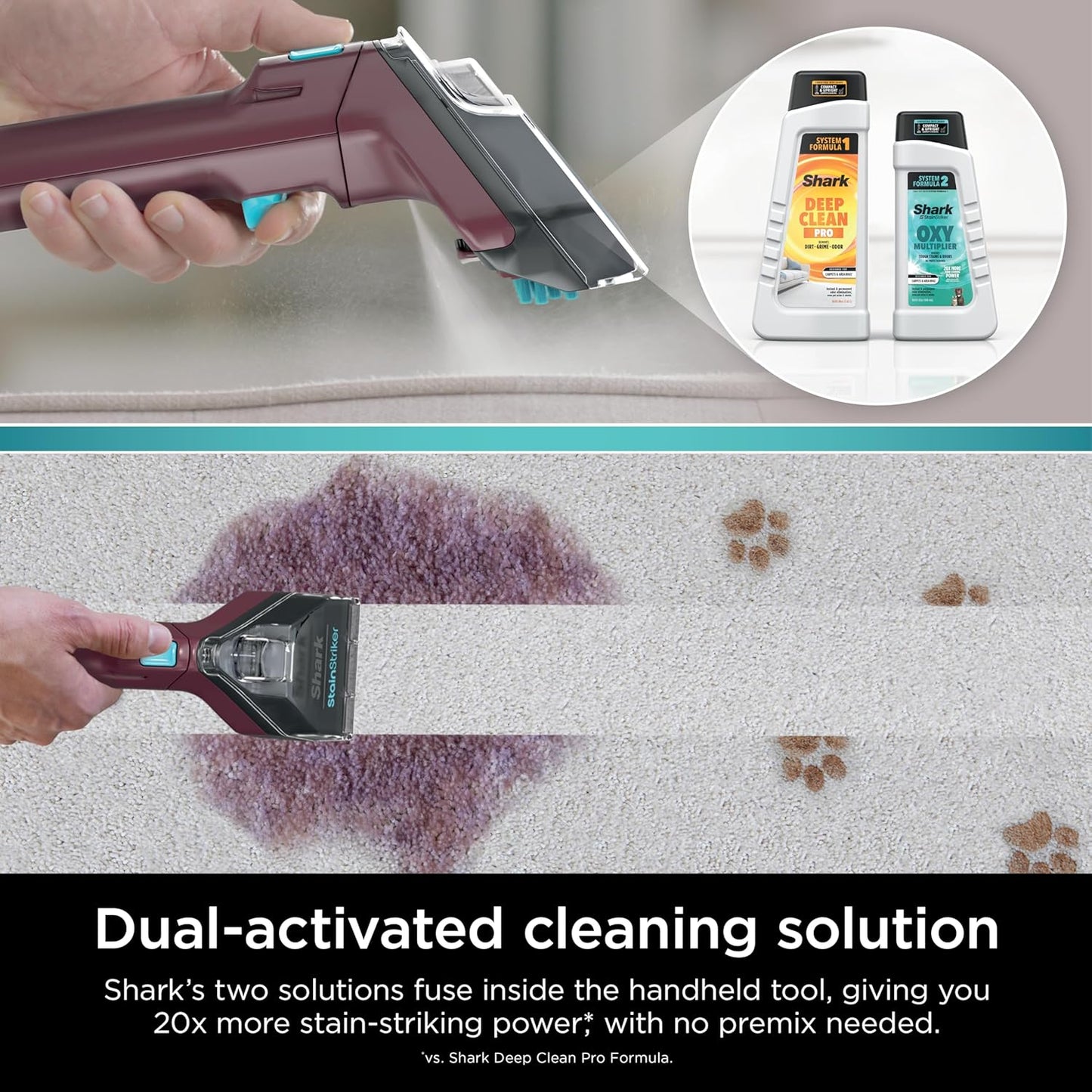 Shark Carpet Cleaner Machine - Portable Upholstery Stain Remover with 2 Solutions & 3 Tools | Ideal for Pet Hair, Burgundy