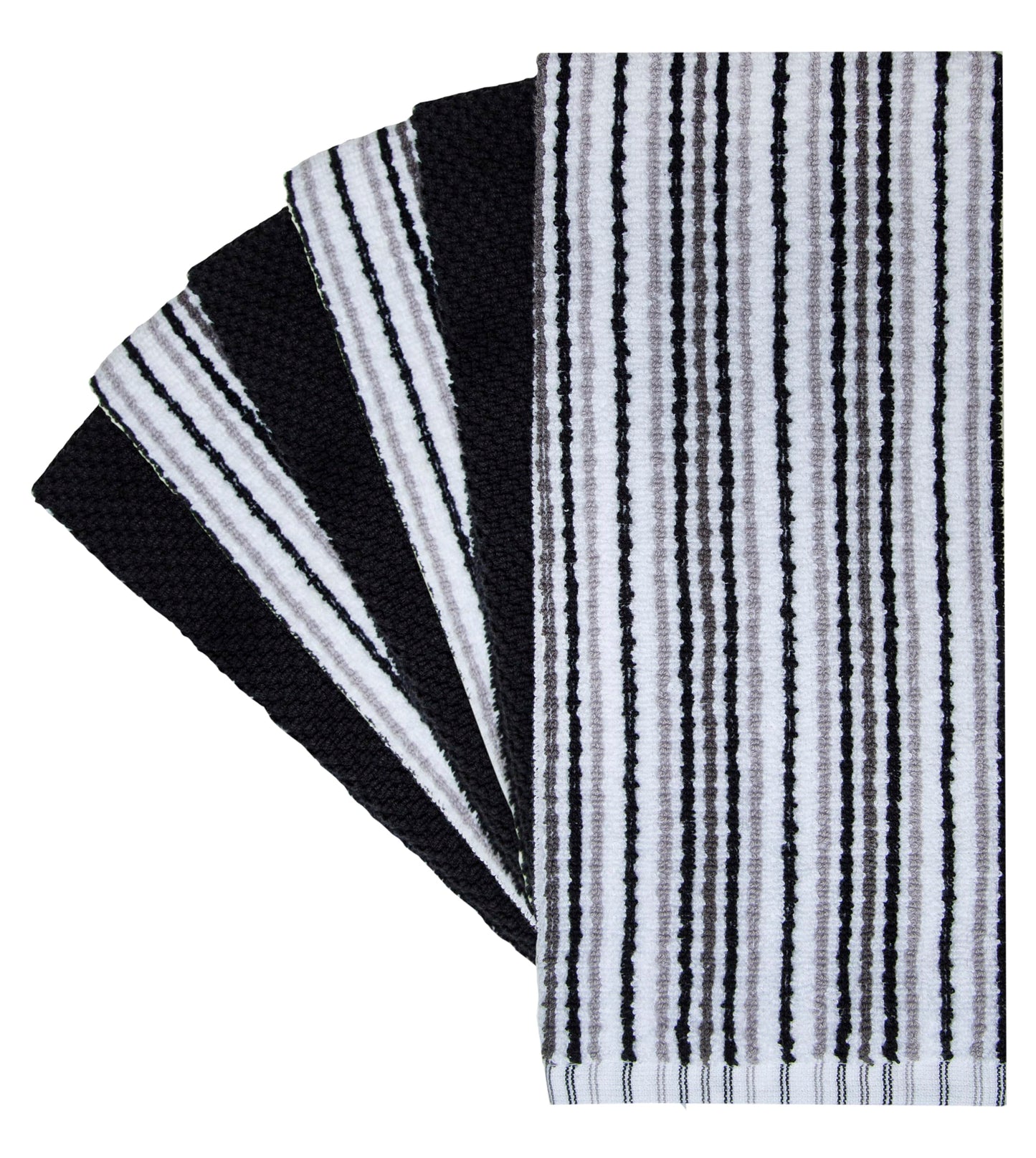 Popcorn Stripe Cotton Kitchen Towels - 6 Pack | 16'x26' | Highly Absorbent 400 GSM | Black