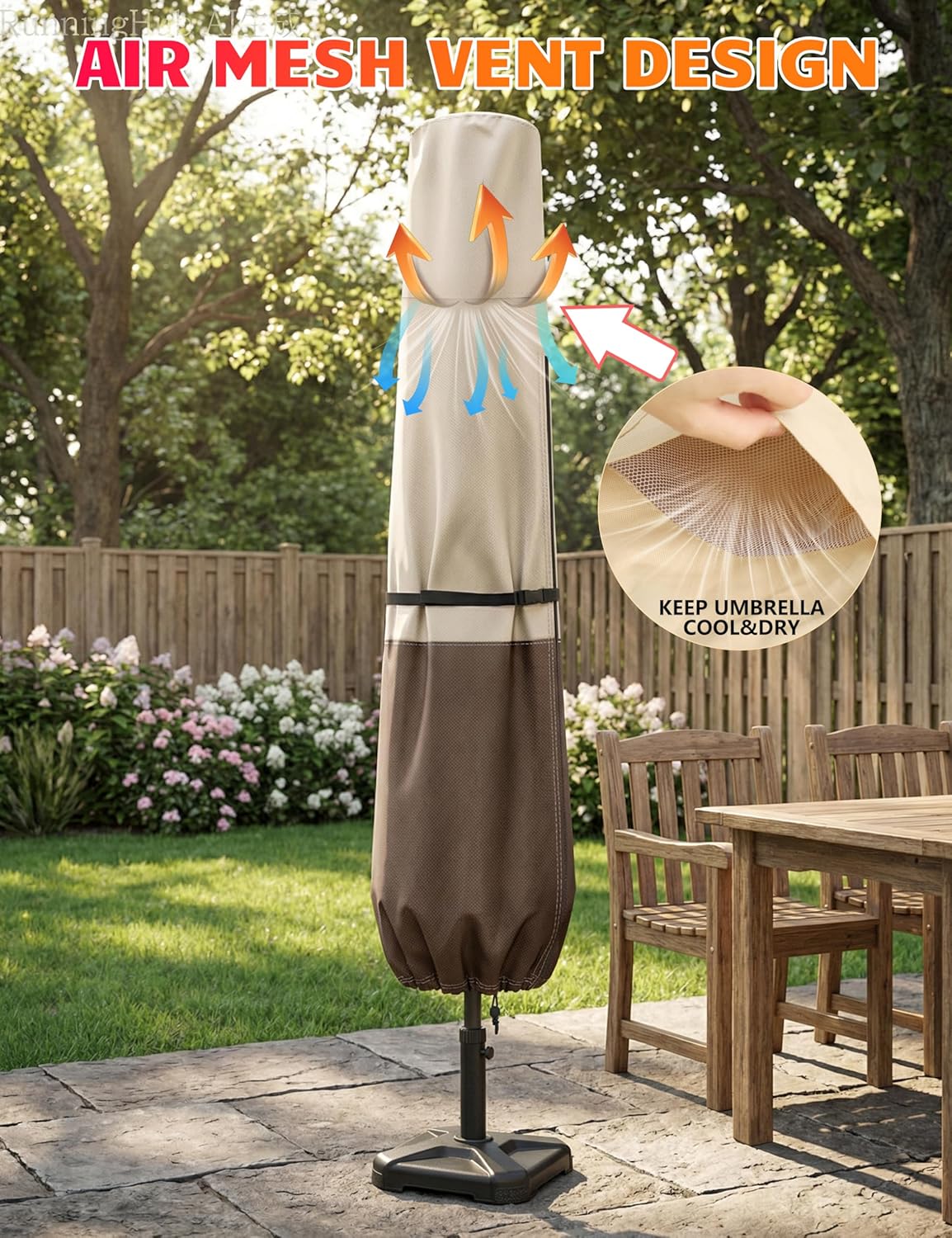 Vailge Patio Umbrella Cover - Waterproof & Windproof for 8-11 Ft Market Umbrellas | Includes Support Pole & Storage Bag