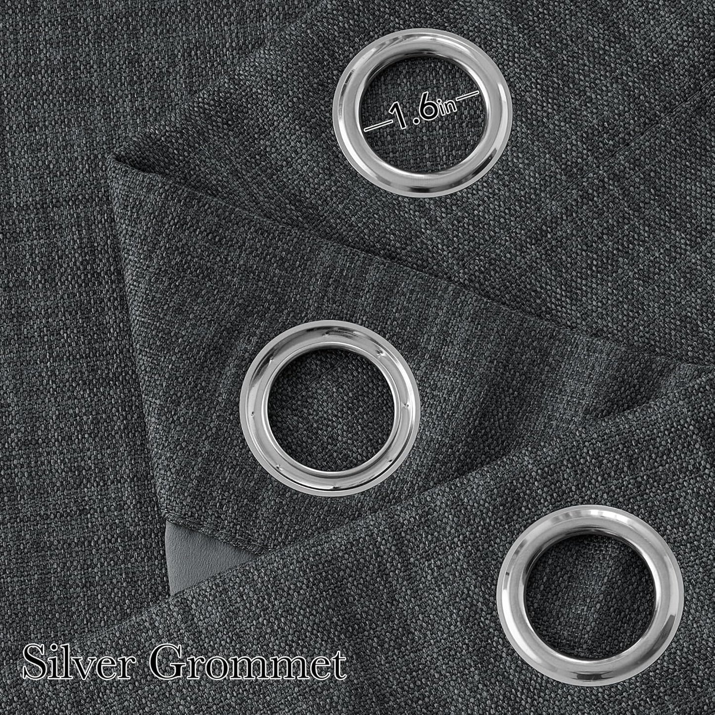 NICETOWN Blackout Curtains - Charcoal Gray Faux Linen Privacy Panels, 63 Inches Long | 2 Panels, Grommet Top