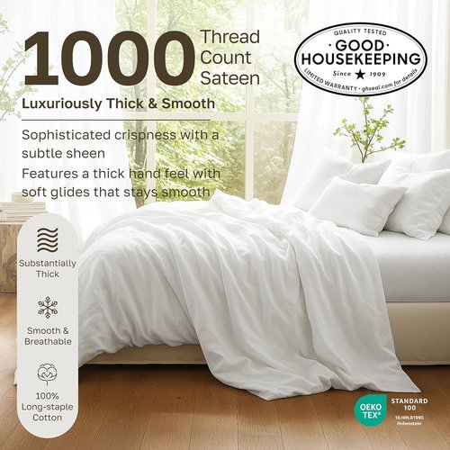 California Design Den Pillow Cases - Set of 2 Standard Size, 1000 Thread Count Soft 100% Cotton - White