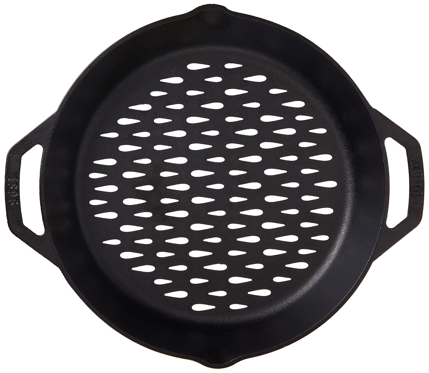 Lodge Pre-Seasoned Cast Iron Round Grilling Pan - Use on the Grill - Grilling Pan Designed to Protect Food from Falling Through the Grate - Cast Iron 12 Inch