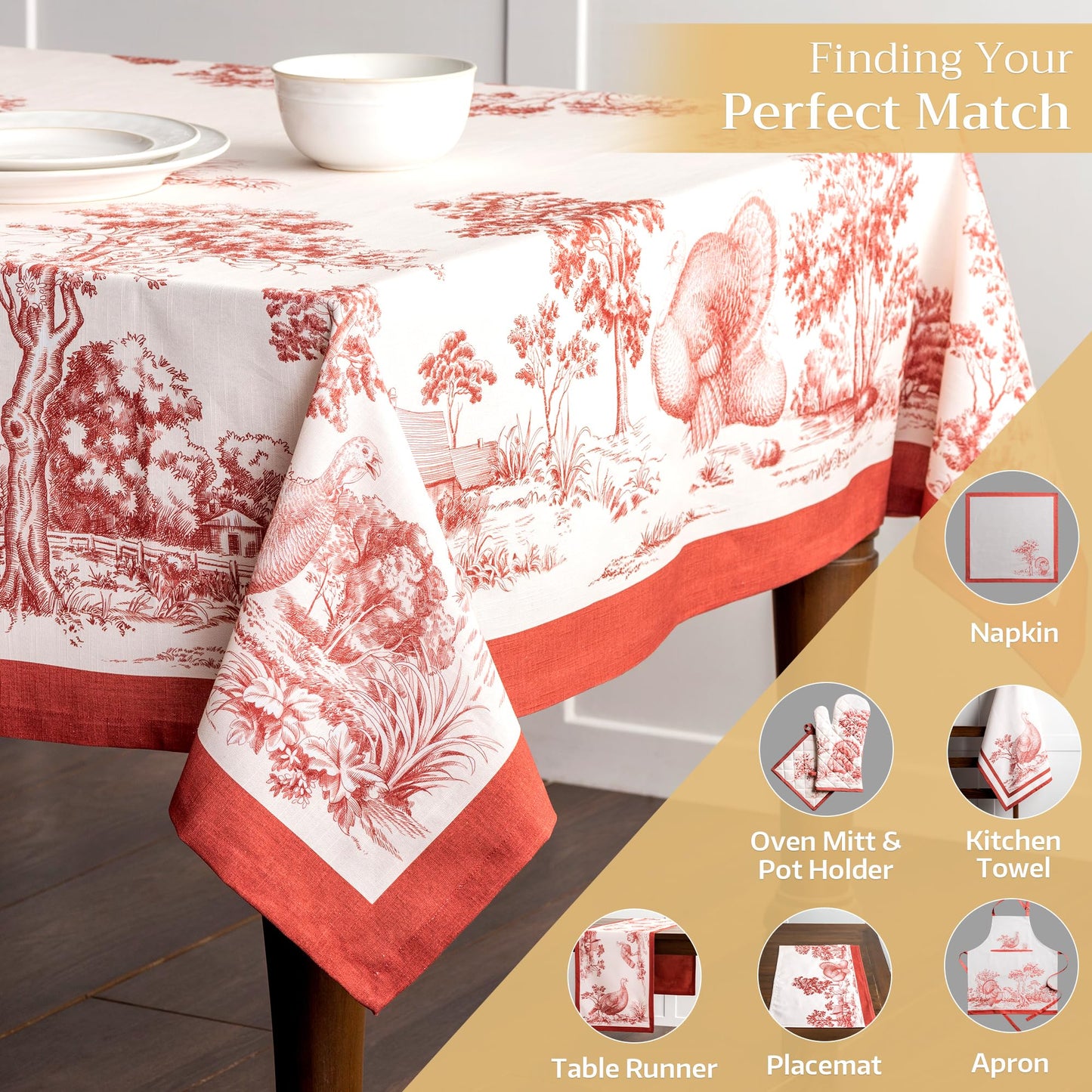 Maison d' Hermine Table Cloth Square Table 100% Cotton 54 x 54 Inches Fall Tablecloth Reusable Everyday Use for Thanksgiving Christmas Decorations Dining Farmhouse Party (Holy Jouy - Red)