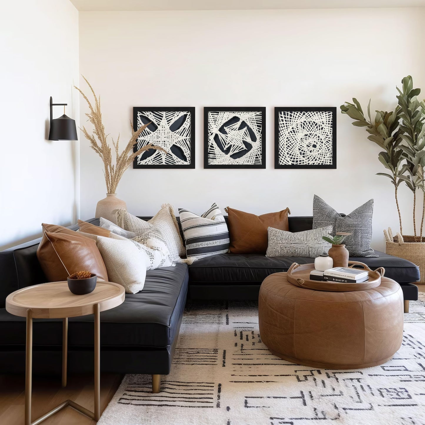 FOLKOR Abstract Framed Wall Art for Modern Home Office, 3 Pack 12" Rice Paper Black and White Wall Decor for Living Room Bedroom Entryway, Geometric Wall Hanging Shadow Box Artworks Accent Gift