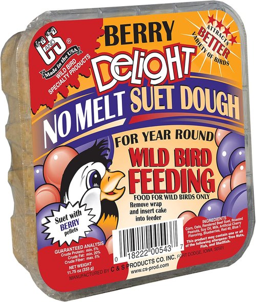 C&S Berry Delight No-Melt Suet Dough - 11.75 oz | Perfect For Attracting Wild Birds