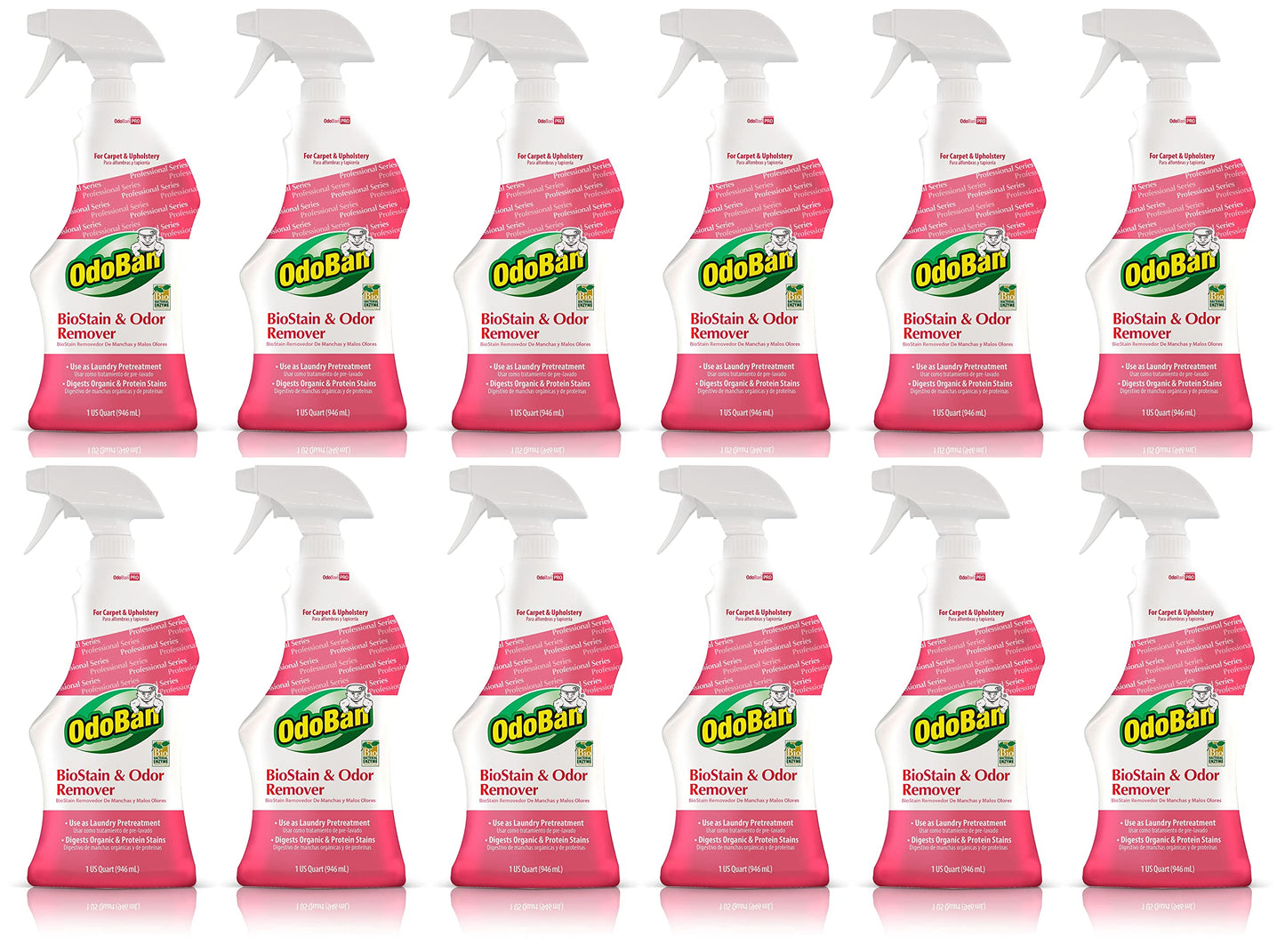 OdoBan Professional Cleaning BioStain and Odor Remover for Carpet and Upholstery, Made in the USA, 32 oz Ready-to-Use Spray 12-Pack