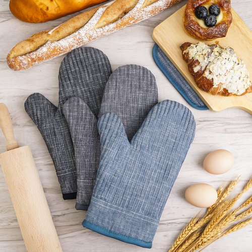 CUSIRA Oven Mitts and Pot Holders, Silicone Oven Gloves, 500 F Heat Resistant Oven Mitts Sets, Non-Slip Silicone Textured Grip, Darkgray