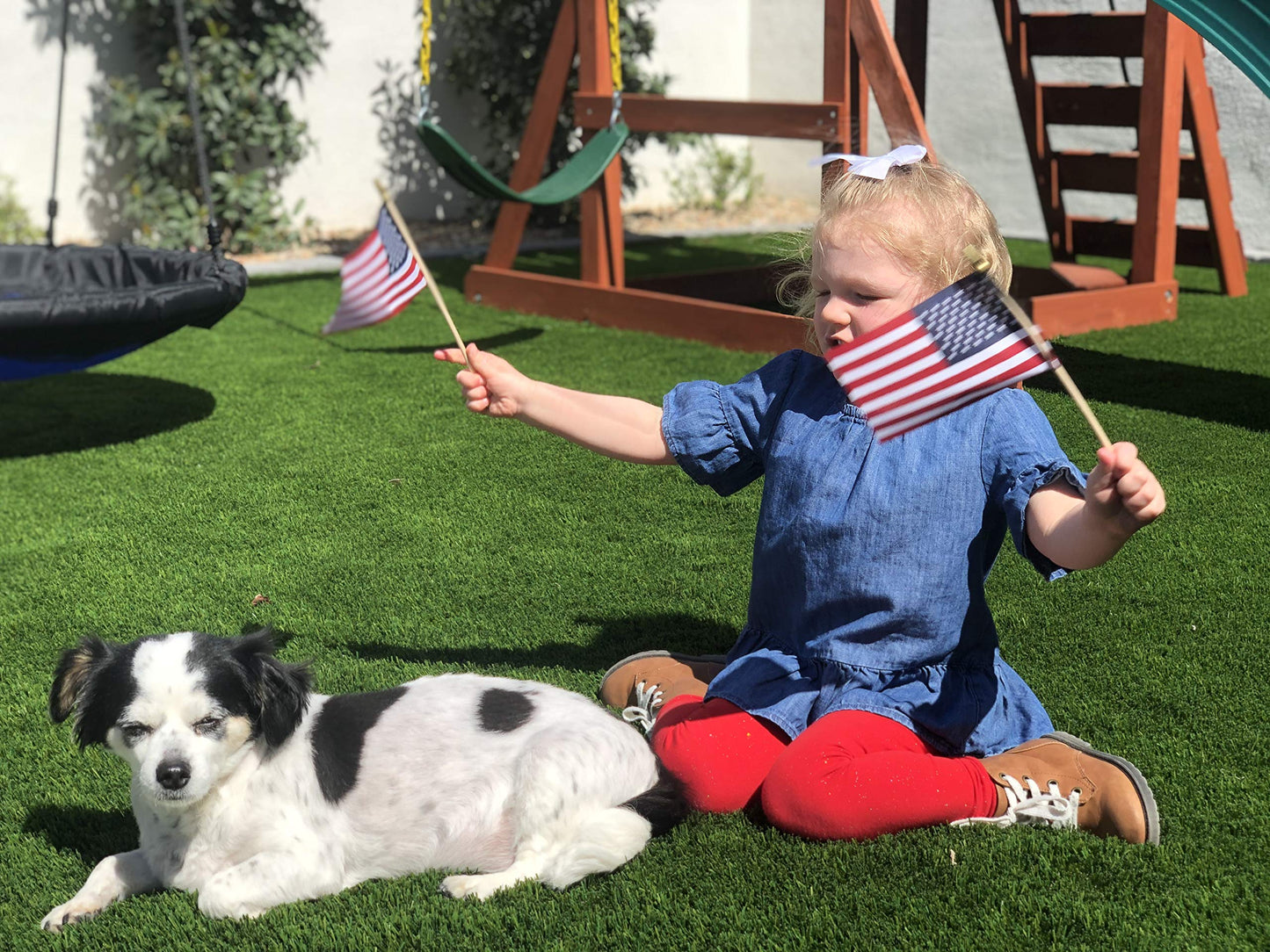 TUTARE 50 American Flags on Stick - Handheld Spearhead US Flag for 4th of July, Memorial Day Event Decorations - Patriotic Decor for Indoors & Yard - Wooden Stick, Cotton Fabric (4"X6" - 12 Pack)