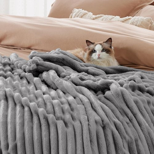 Bedsure GentleSoft Fleece Blanket - Cozy Frost Gray Throw for Couch, Perfect 90x90 Inches Size