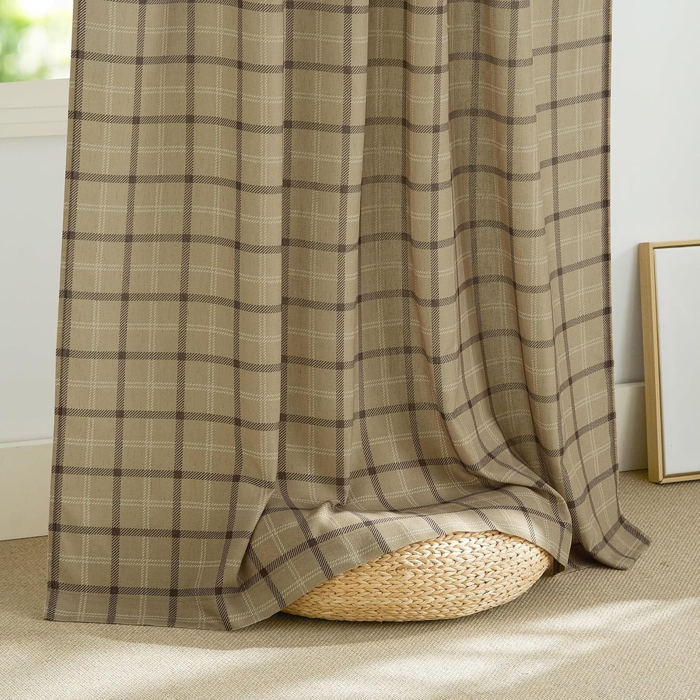 NICETOWN Linen Plaid Patterned Curtains - 84-Inch Light Filtering Privacy Shade | Semi-Sheer, 1 Pair, 52W x 84L