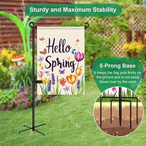 Garden Flag Stand - Stable 5-Prong Base for Outdoor Flags | Waterproof Coated Holder with Clip