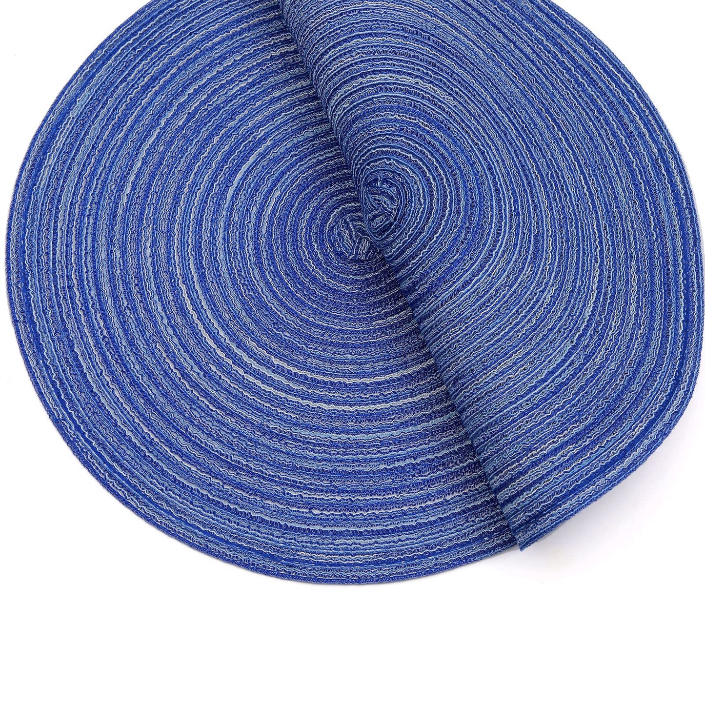 SHACOS Round Braided Placemats 15 inch Set of 6 Washable Kitchen Table Placemats for Home Wedding Party (Blue White, 6)