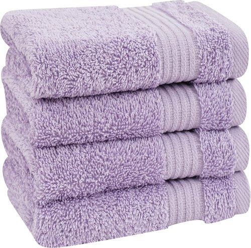 Cotton Paradise 100% Cotton Turkish Washcloth Set - Soft Absorbent 4-Piece Towels in Lilac