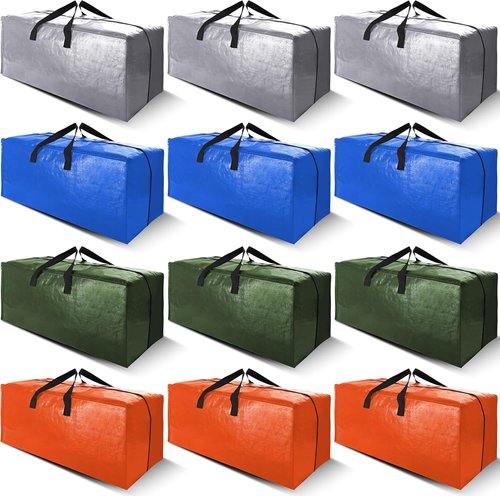 Cosy Family Heavy Duty Moving Bags - 12 Pack with Backpack Straps & Strong Zippers | X-Large Multicolored Storage Totes