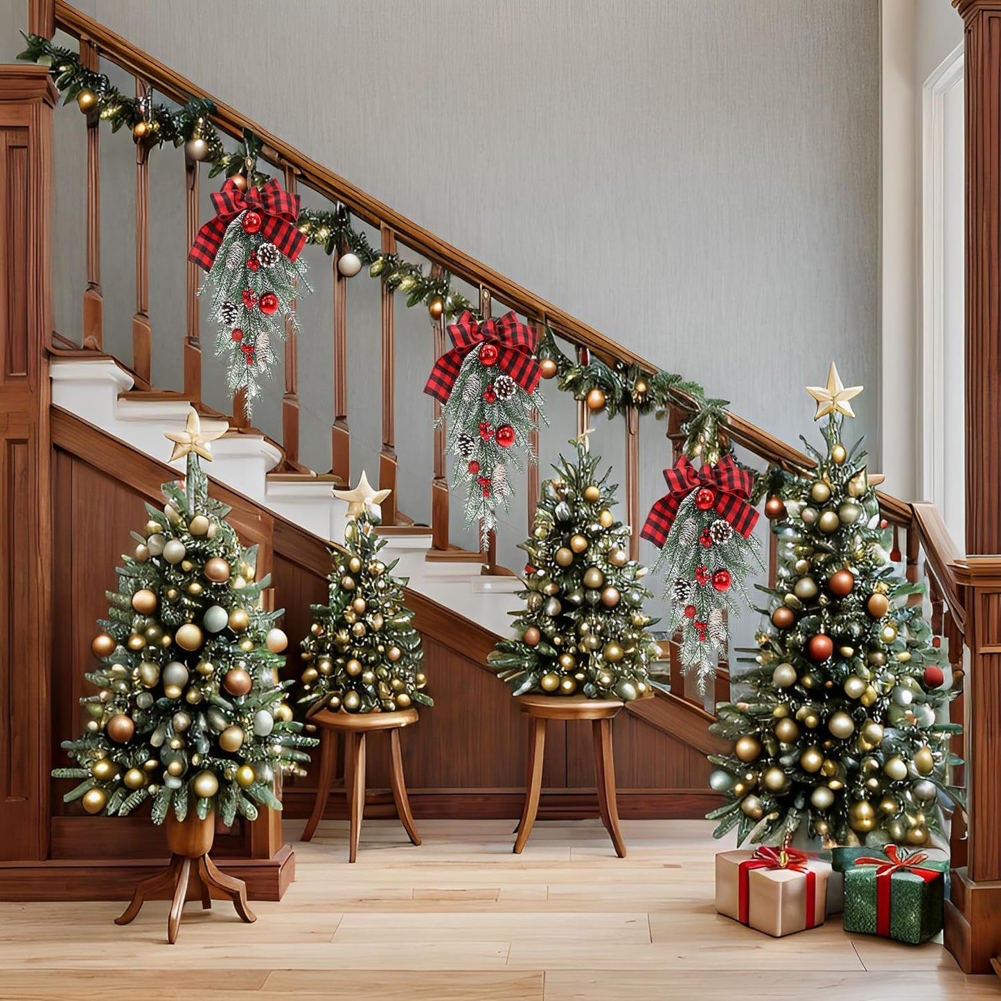 Regine Switzerland Christmas Swag | Teardrop Pine Cone Garland with Red Bow | Indoor/Outdoor Decor