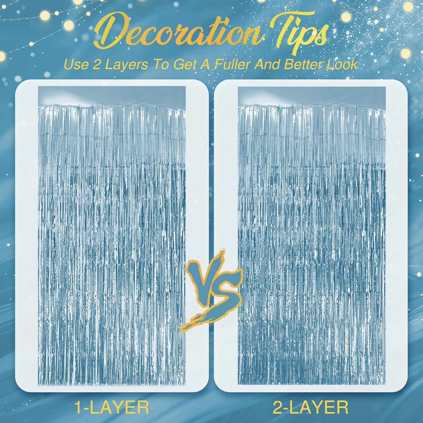 Skiennix Light Blue Fringe Backdrop - 3.2x8.2ft Shining Foil Tinsel Curtains for Parties & Events