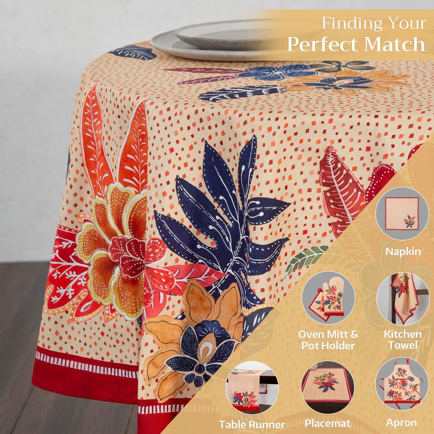 Maison d' Hermine Table Cloth Round Table 100% Cotton 63 Inches Fall Tablecloth Reusable Everyday Use for Thanksgiving Christmas Decorations Dining Farmhouse Party (Kalahari)