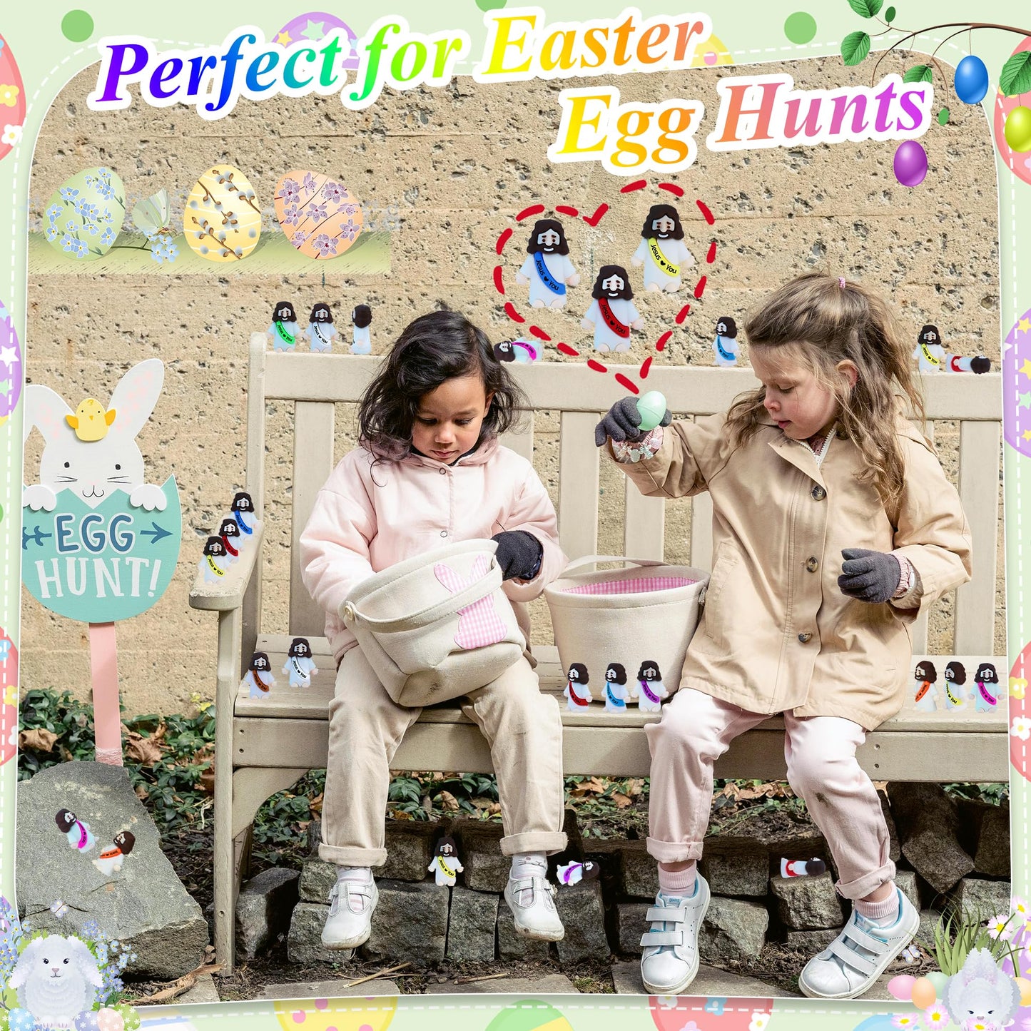 XiawaLangzhuo 50 Pack Little Jesus Figures Easter Mini Rubber Toys to Hide and Seek, Pocket Jesus Love You Miniatures Religious Party Favors Baptism Gifts Sunday School Easter Egg Stuffers (50)