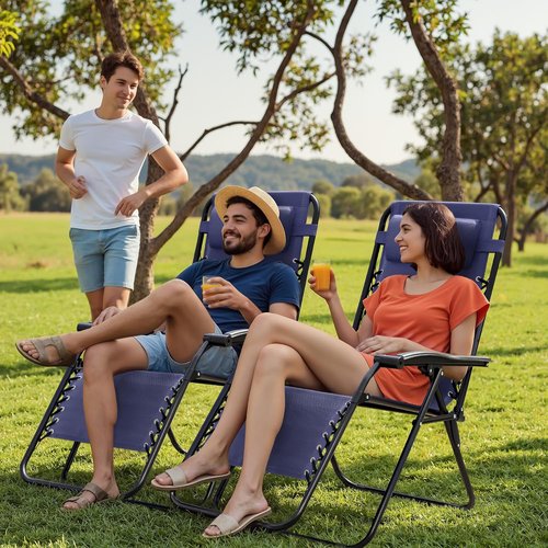 Homall Zero Gravity Chair - Comfortable Folding Patio Lounge Chair with Cup Holder & Pillows | Set of 2 (Blue)