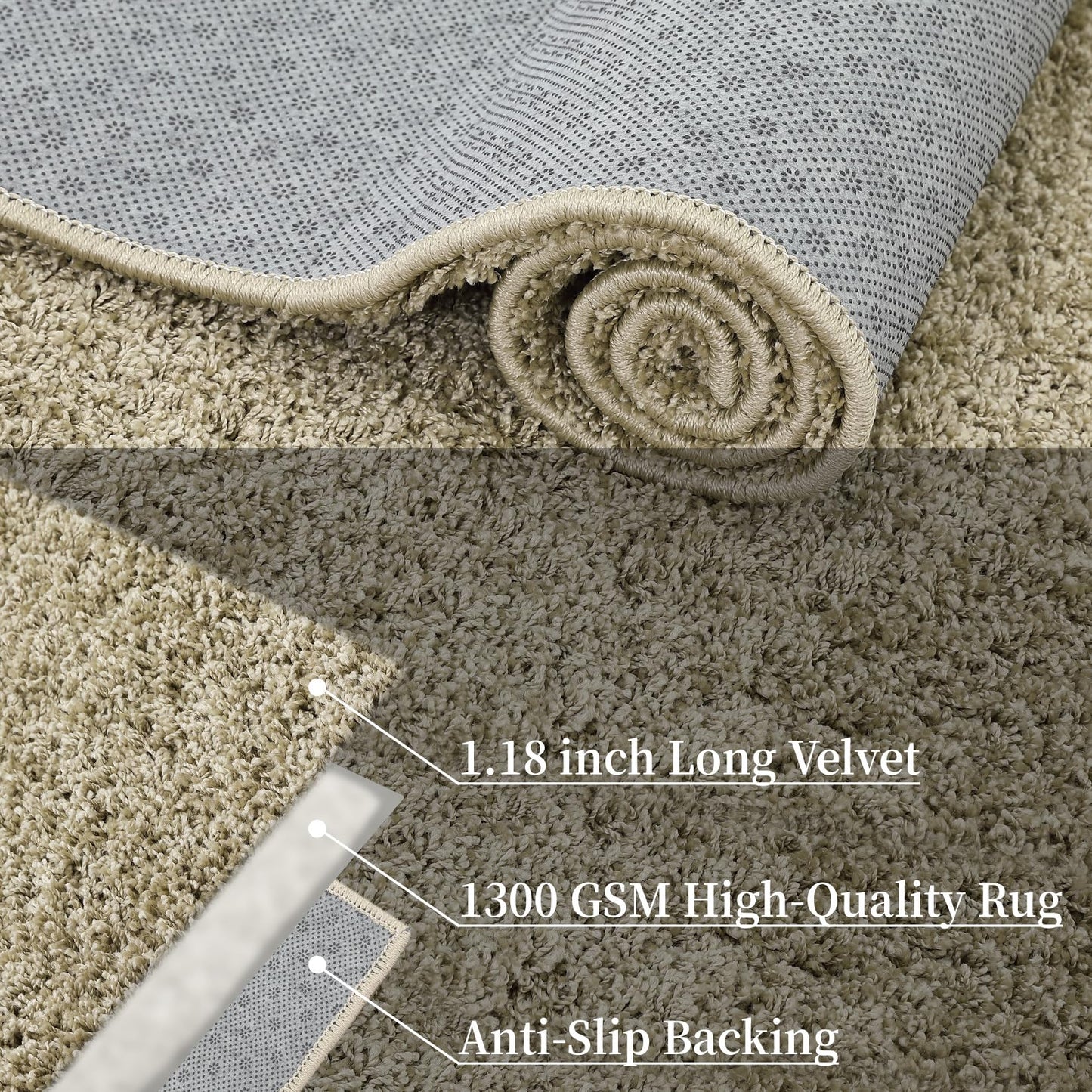 Nanan Kitchen Runner Rug 2x8 Non-Shedding Long Hallway Bedside Solid Modern Shag Indoor Floor Carpet for Bedroom Living Room Nursery, 2' x 8', Taupe