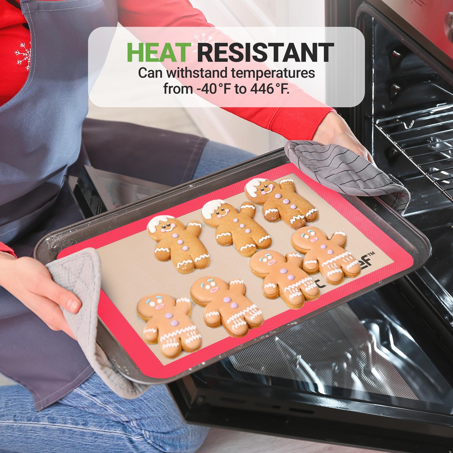 Nutrichef Silicone Baking Mats - 2 Non-stick Food-Grade Silicone Mats - Perfect for Full Baking Pans 24.4 x 16.5 IN - Oven-safe Up to 480 Degrees F - Suitable for Ovens, Freezers, & Dishwashers - Red