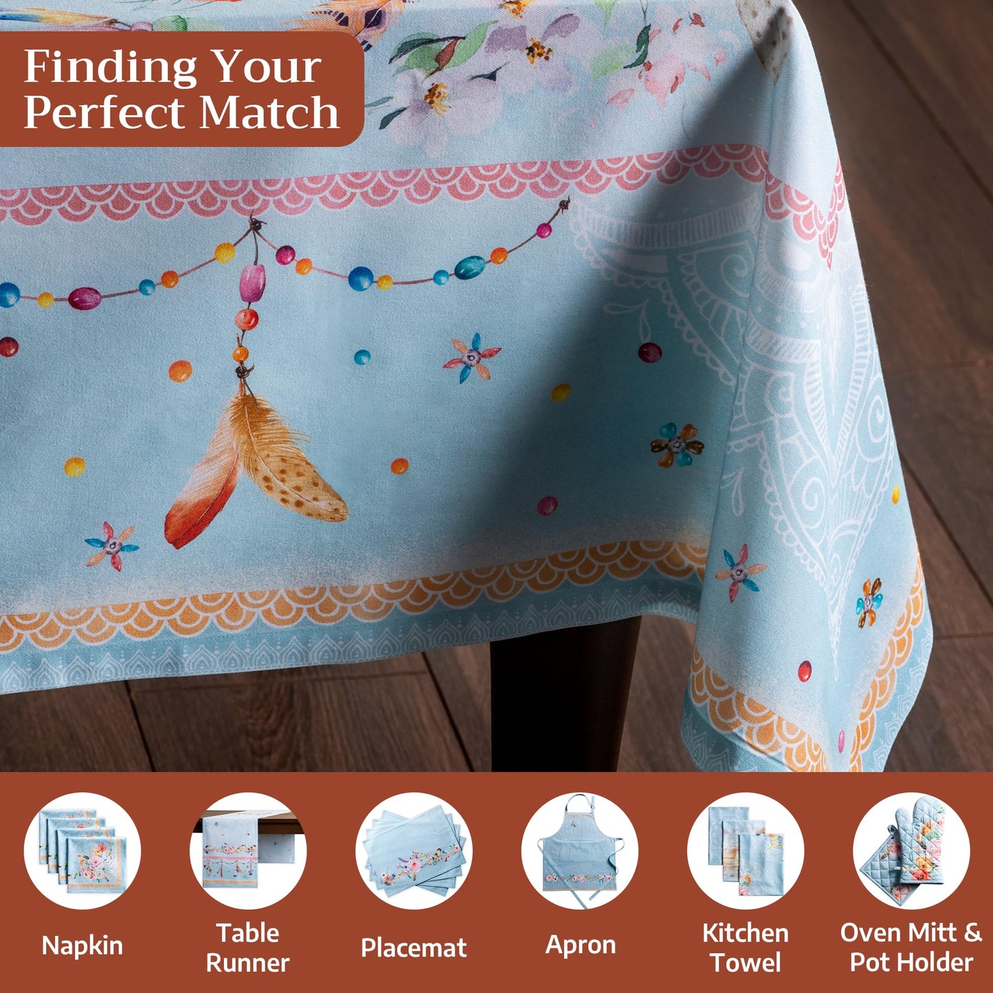 Maison d' Hermine Table Cloth Rectangle Table 100% Cotton 60 x 108 Inches Tablecloth Reusable Decorative for Dining Kitchen Room Farmhouse Home Gifts for Mothers Day Spring Summer - Ibiza - Blue