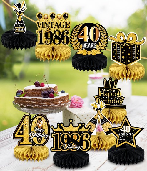 9 Pcs 40th Birthday Decoration for Men Women Happy 40th Birthday Table Decorations Cheers to 40th Honeycomb Centerpieces Birthday Party Decorations Black and Gold 40th Birthday Party Favors