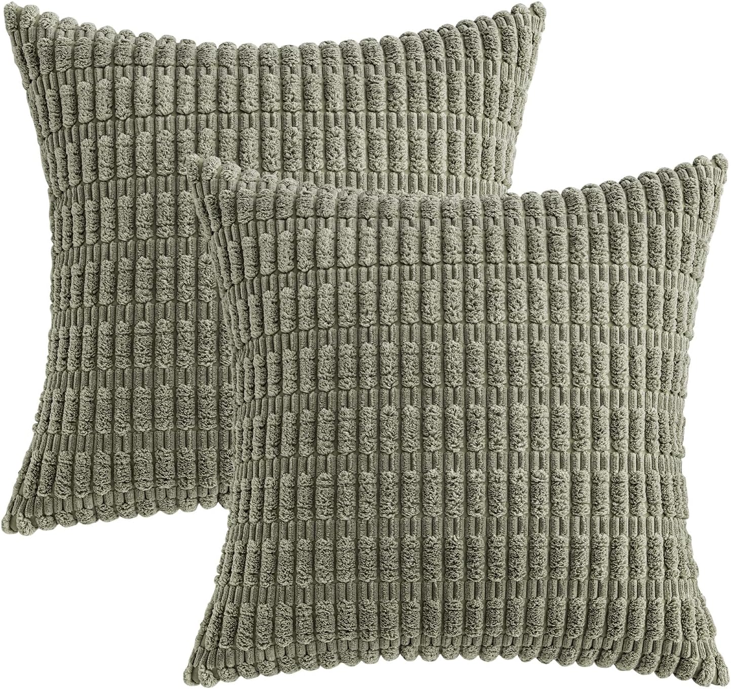 MIULEE Corduroy Throw Pillow Covers - Soft Boho Striped Design | 16x16 Inch Light Olive Green - Perfect for Modern Farmhouse Decor