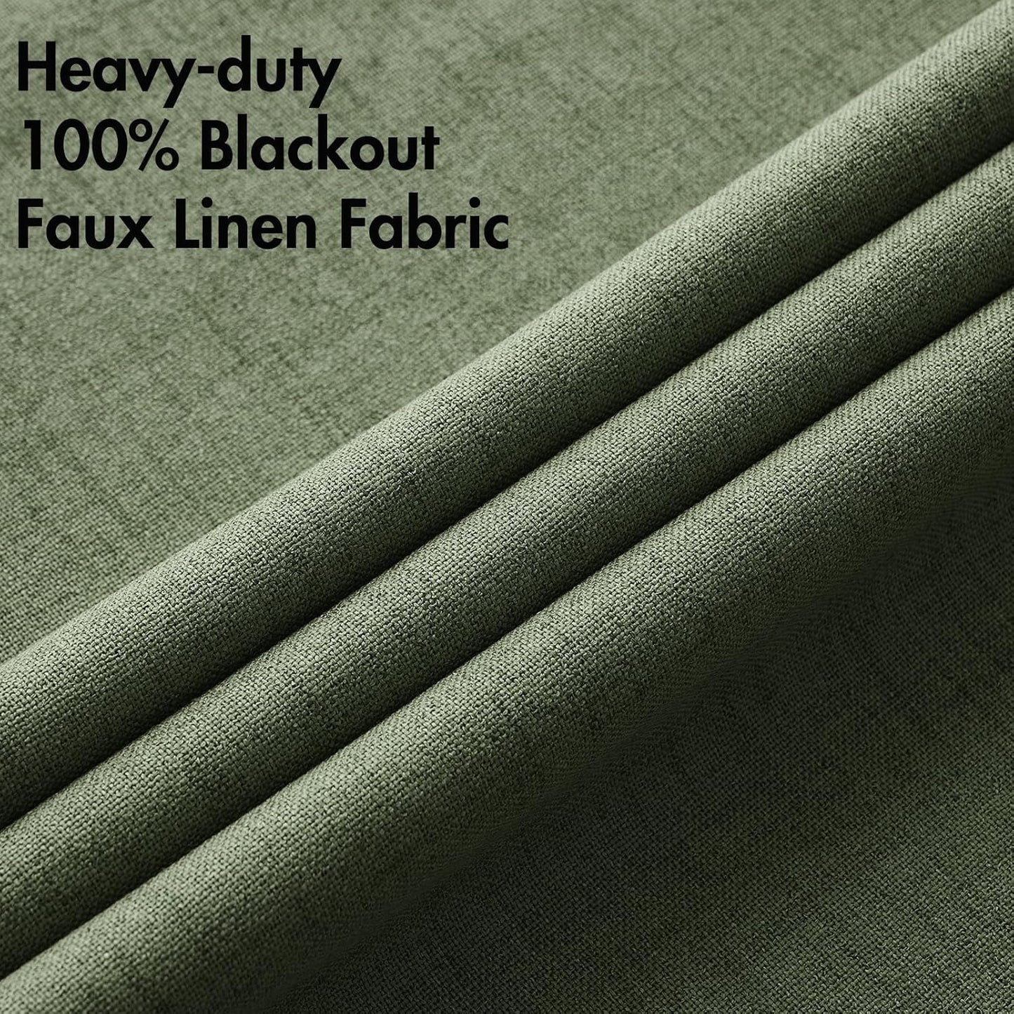 MIULEE 100% Blackout Linen Textured Curtains - Thermal Insulated Olive Green Drapes | 42 x 84 Inch (2 Panels)