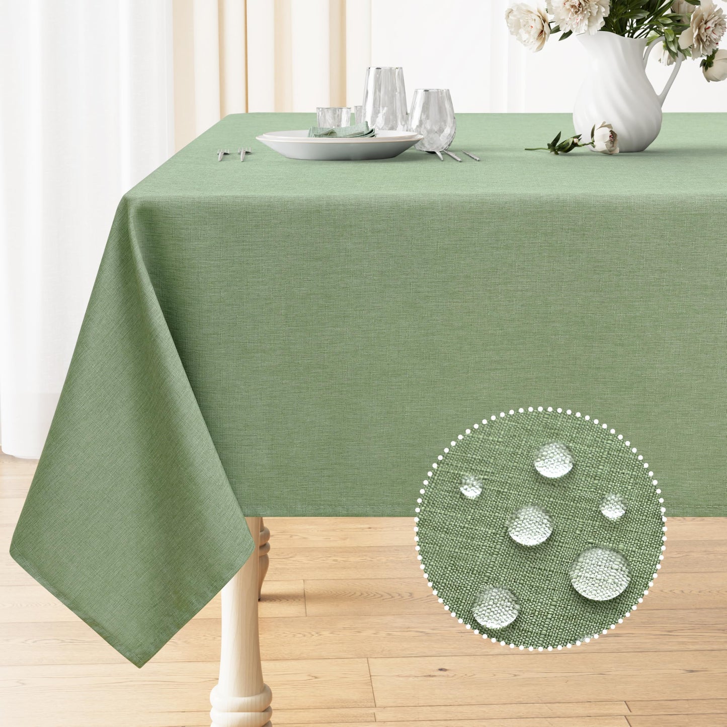 Smiry Rectangle Table Cloth Linen Textured, Waterproof Spillproof Anti-Wrinkle Burlap Tablecloth, Washable Decorative Fabric Table Cover for Dining, Party, Banquet, 52 x 70 Inch, Sage Green