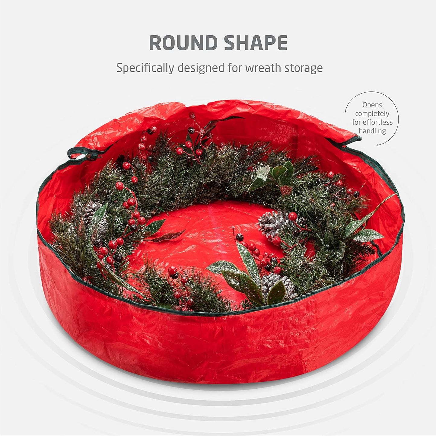 ZOBER Christmas Wreath Storage Container - 30 Inch Durable Wreath Bag with Dual Zippers & Strong Handles - Red