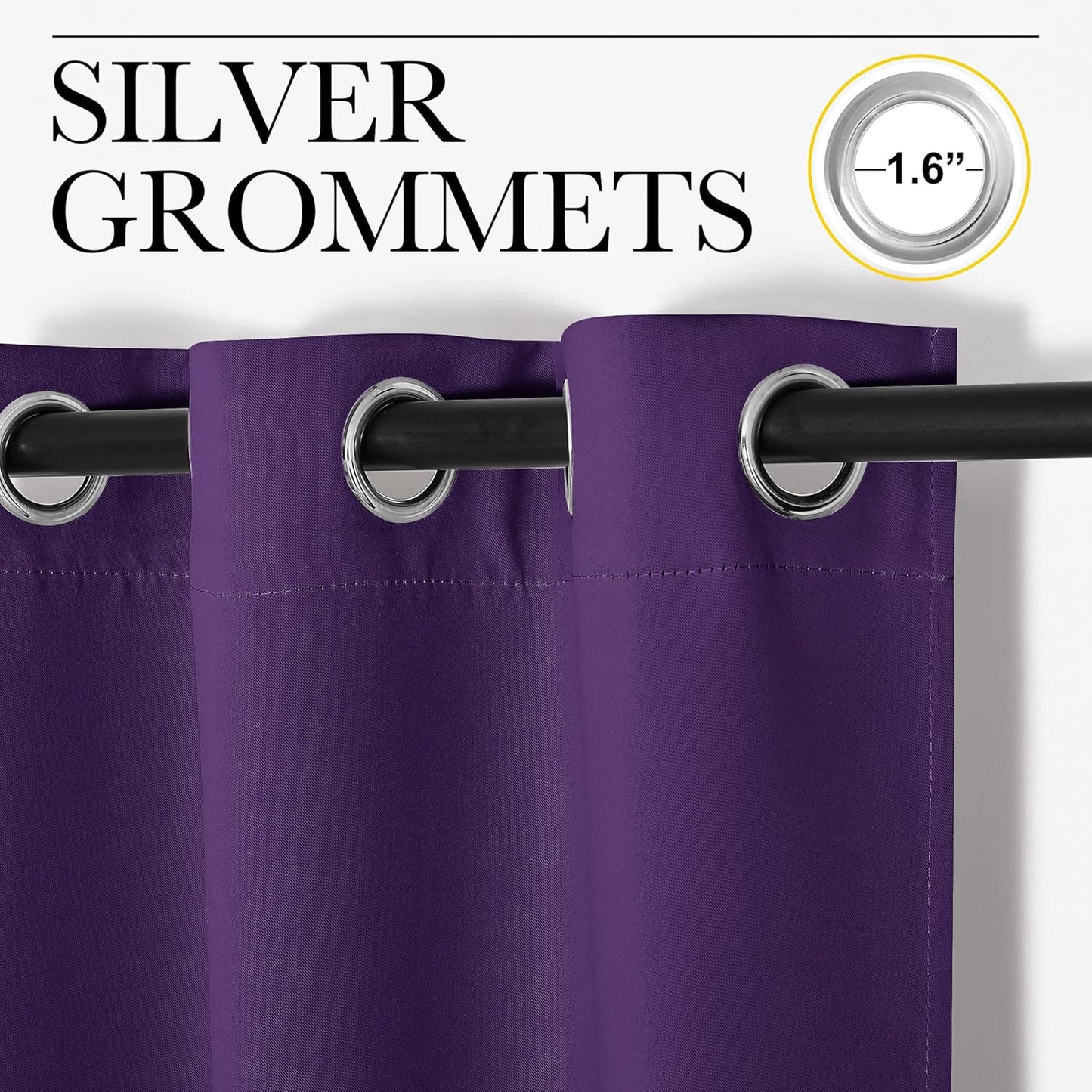 NICETOWN Thermal Insulated Blackout Curtains - Triple Weave Solid Ring Top Drapes for Bedroom | Set of 2, 55 x 68 inches, Royal Purple