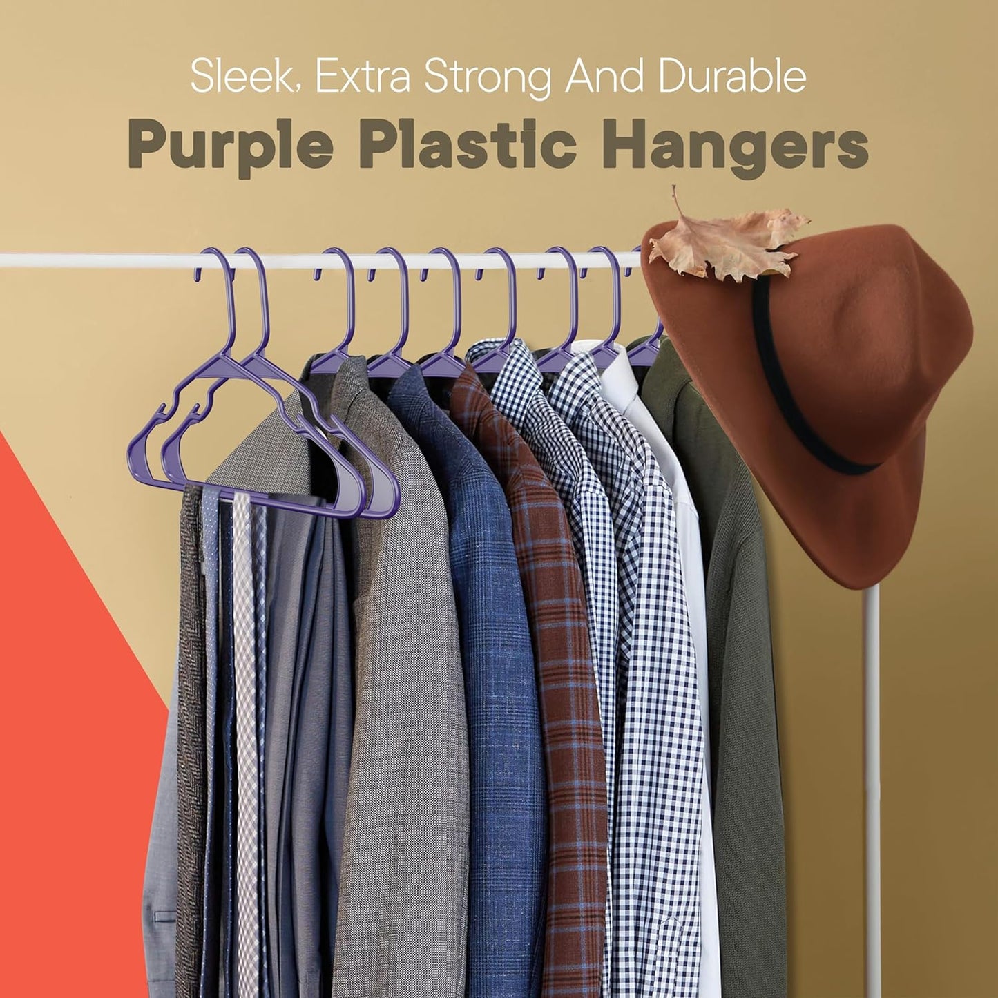Purple Plastic Hangers - Heavy-Duty Slim Design | 20 Pack with Non-Slip Shoulder Notches for Dresses & Suits