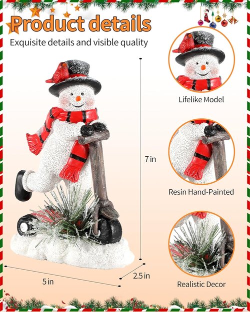 iStatue Snowman Figurines - Set of 2 Glittery 7'' Tall Resin Statues | Winter & Christmas Decor