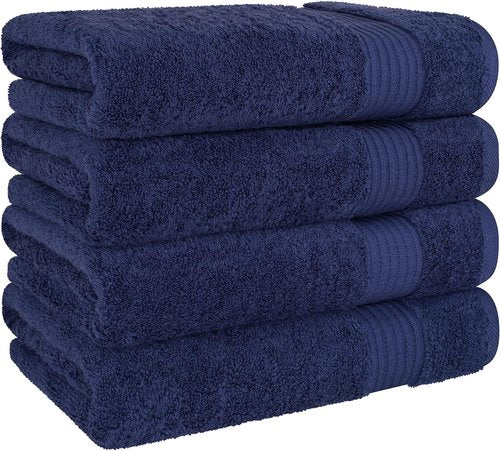 Cotton Paradise Extra Large 4-Piece Turkish Bath Towels Set - 100% Soft Plush Cotton | Navy Blue