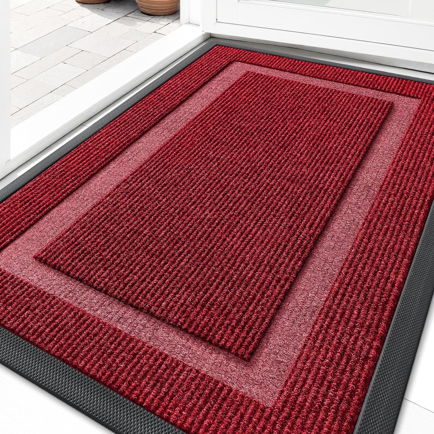OLANLY Waterproof Front Door Mat - All-Season Indoor/Outdoor Doormat, Easy Clean, 29.5x17, Wine Red