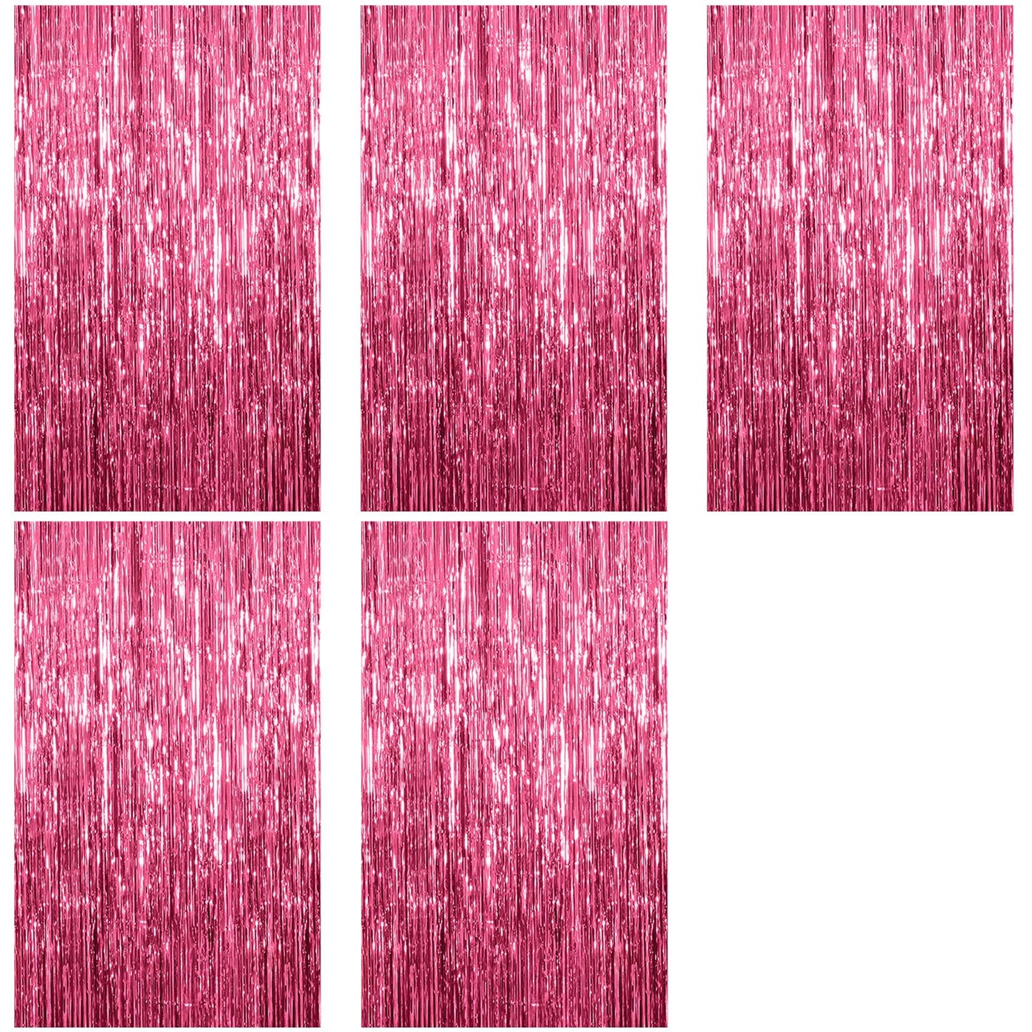5 Pack Foil Curtain Backdrop Pink Metallic Tinsel Foil Fringe Curtains Photo Booth Props for Birthday Wedding Engagement Baby Shower Bachelorette Christmas Holiday Celebration Party Decorations