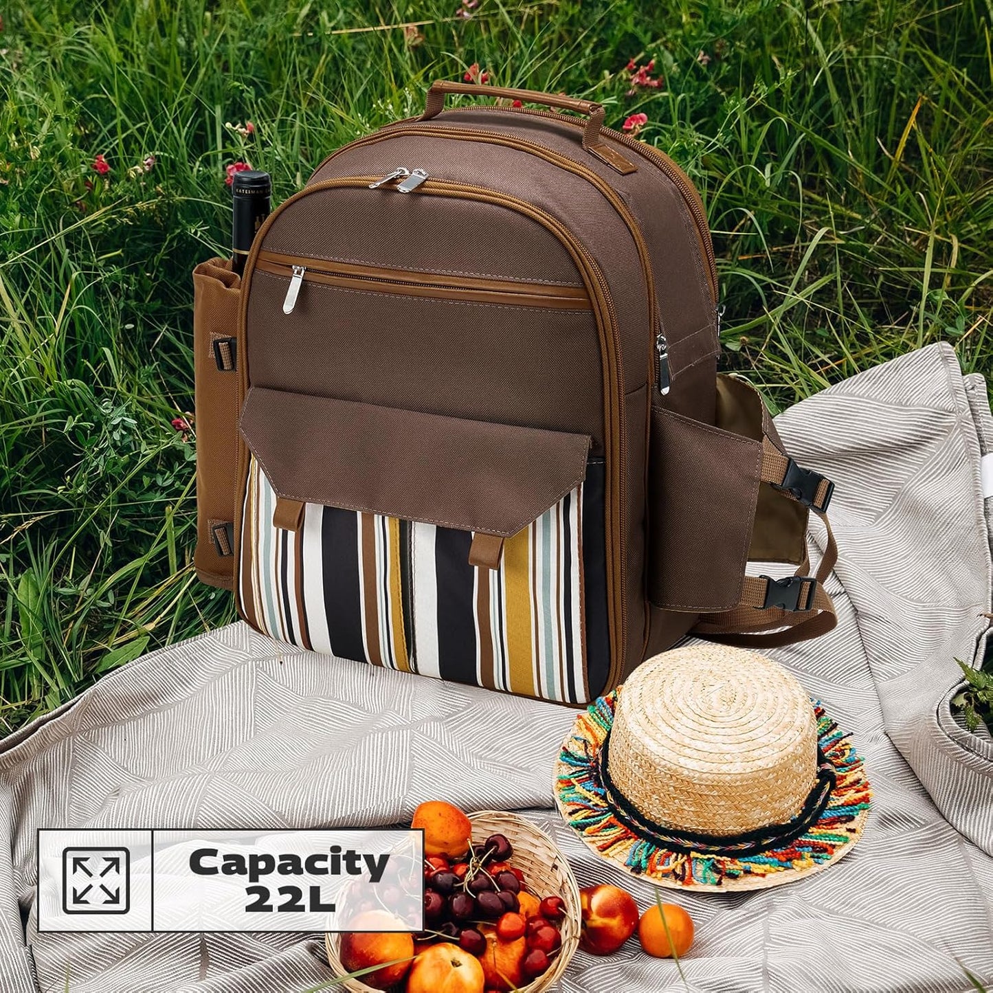 Couple Gifts 22L Picnic Basket Set, Grey Insulated Picnic Backpack for 2, Leak Proof Cooler Camping Gifts, Cool Bridal Shower Gifts Anniversary Engagement Wedding Gifts for Couples, Mr and Mrs Gifts
