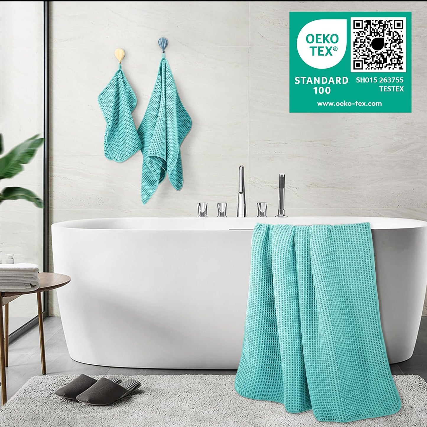 POLYTE Oversize Bath Towel Set - 6 Piece Quick Dry Microfiber, Lint Free | Waffle Weave, 430 GSM
